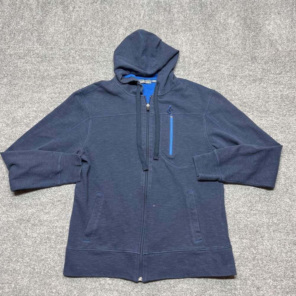 Eddie Bauer Hoodie Mens Medium Blue Full Zip Knit Sweatshirt Chest Zip Pocket